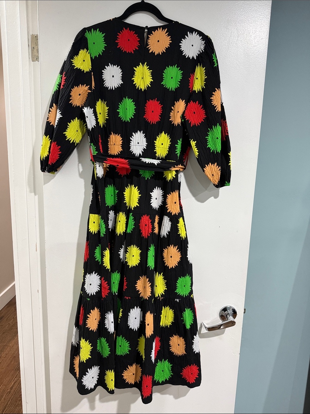 Kate Spade Pom Pom Floral Lawn Midi Dress Black Multi Belted XL - Picture 9 of 9